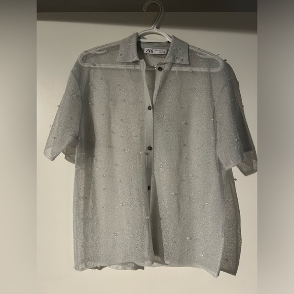 New! Semi sheer knit shirt with pearls. Zara. Size S-M. - Picture 4 of 5